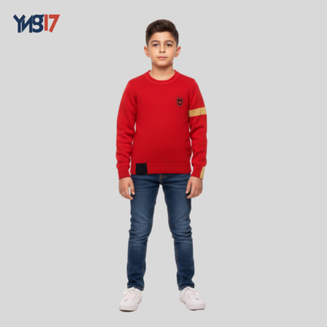 Boys’ Red Wool Sweater with Embroidered