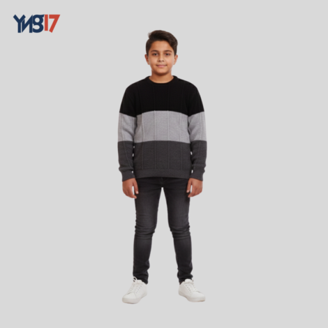 Kids Color Block Knit Sweater – Black, Light Grey & Dark Grey