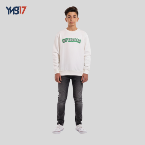 Kids Cotton Sweatshirt – “NOT REGULAR” Print – Off-White