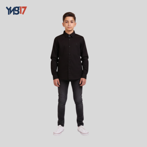 Kids Black Wool Button-Up Shirt