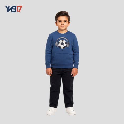 Kids Blue Sweatshirt with Football & Headphones Embroidery