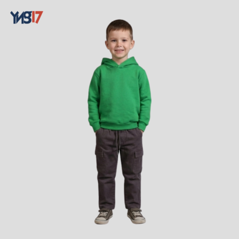 Kids Winter Cotton Hoodie – Solid Green Color