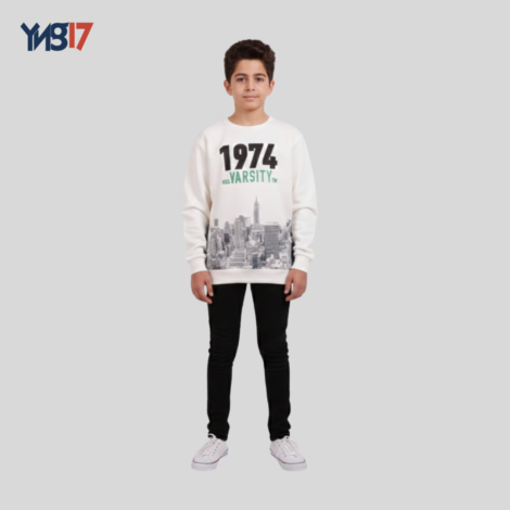 Kids Cotton Sweatshirt “1974 VARSITY” City Print – Off White