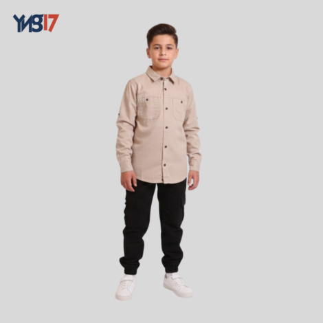 Kids Classic Cotton Shirt – Beige (Long Sleeve)