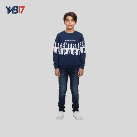 Kids Navy Cotton Sweatshirt – Central Space Print