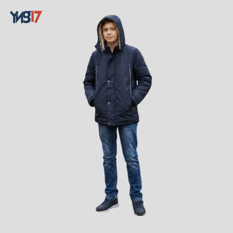 Kids Winter Puffer Jacket with Hood – Navy Blue
