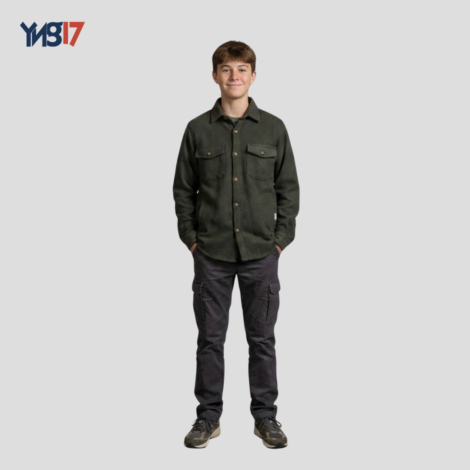 Kids Oil Green Wool Button-Up Shirt