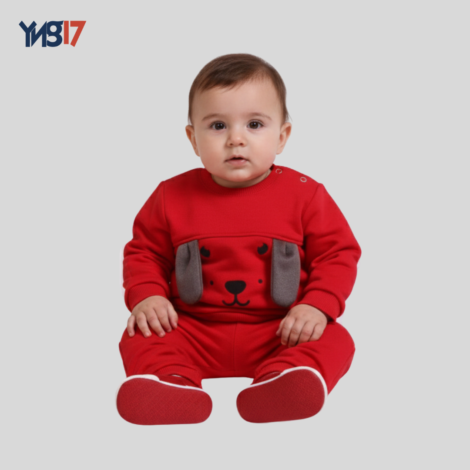 Winter Kids’ 2-Piece Set – Full Red | 3D Bear Sweatshirt & Comfort Pants