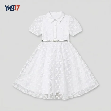 Exquisite White Lace Belted Dress